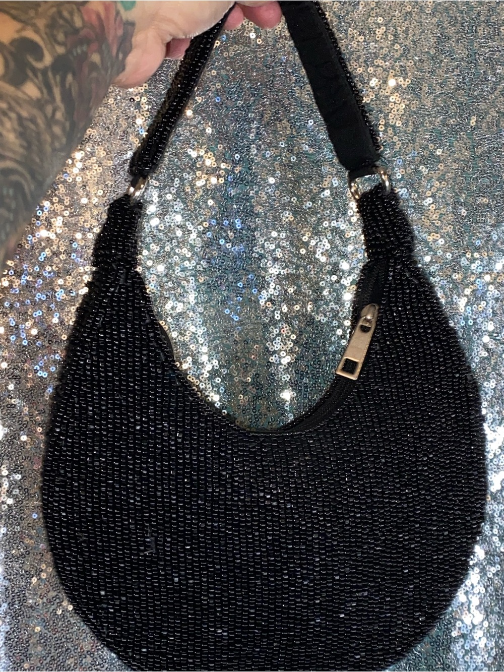 Studio 12 Celestial Hand Beaded Moon Stars Crescent Bag NWT Black Viral Find - Picture 9 of 14